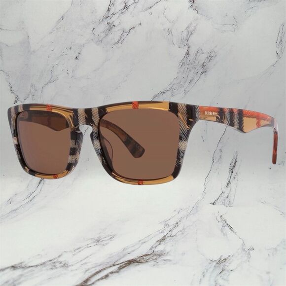 Burberry Sunglasses New Brown Black Square Classic Check Authentic Gold Logo - Picture 1 of 7
